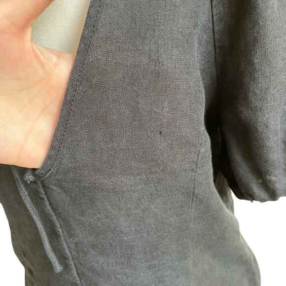 J. Crew Sz 8 Black 100% Linen Puff Sleeve V Back Top Blouse Button Front - Picture 9 of 16